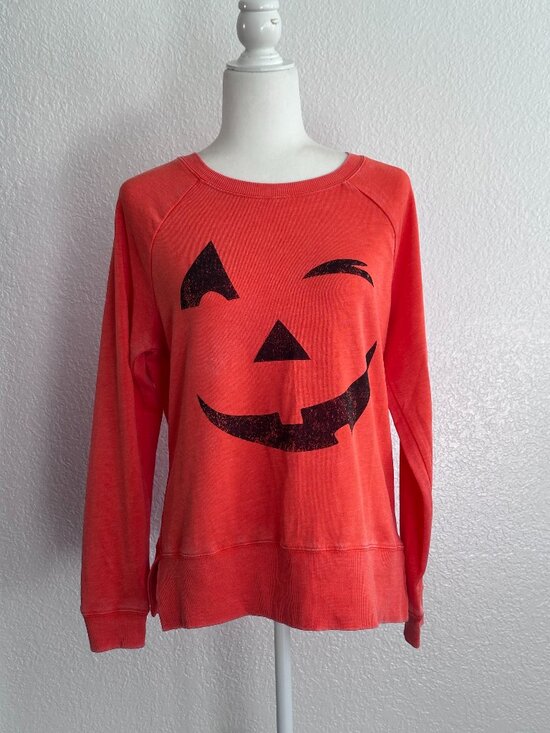 Grayson Threads Sweaters - Grayson Threads Pumpkin Face Sweatshirt Size Large Orange Halloween Graphic Cozy